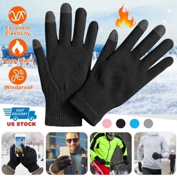 Winter Knit Gloves Touchscreen Outdoor Windproof Cycling Skiing Warm Gloves - Picture 4 of 5
